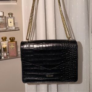 Ted Baker Black Crocodile-Embossed Double Chain Bag
